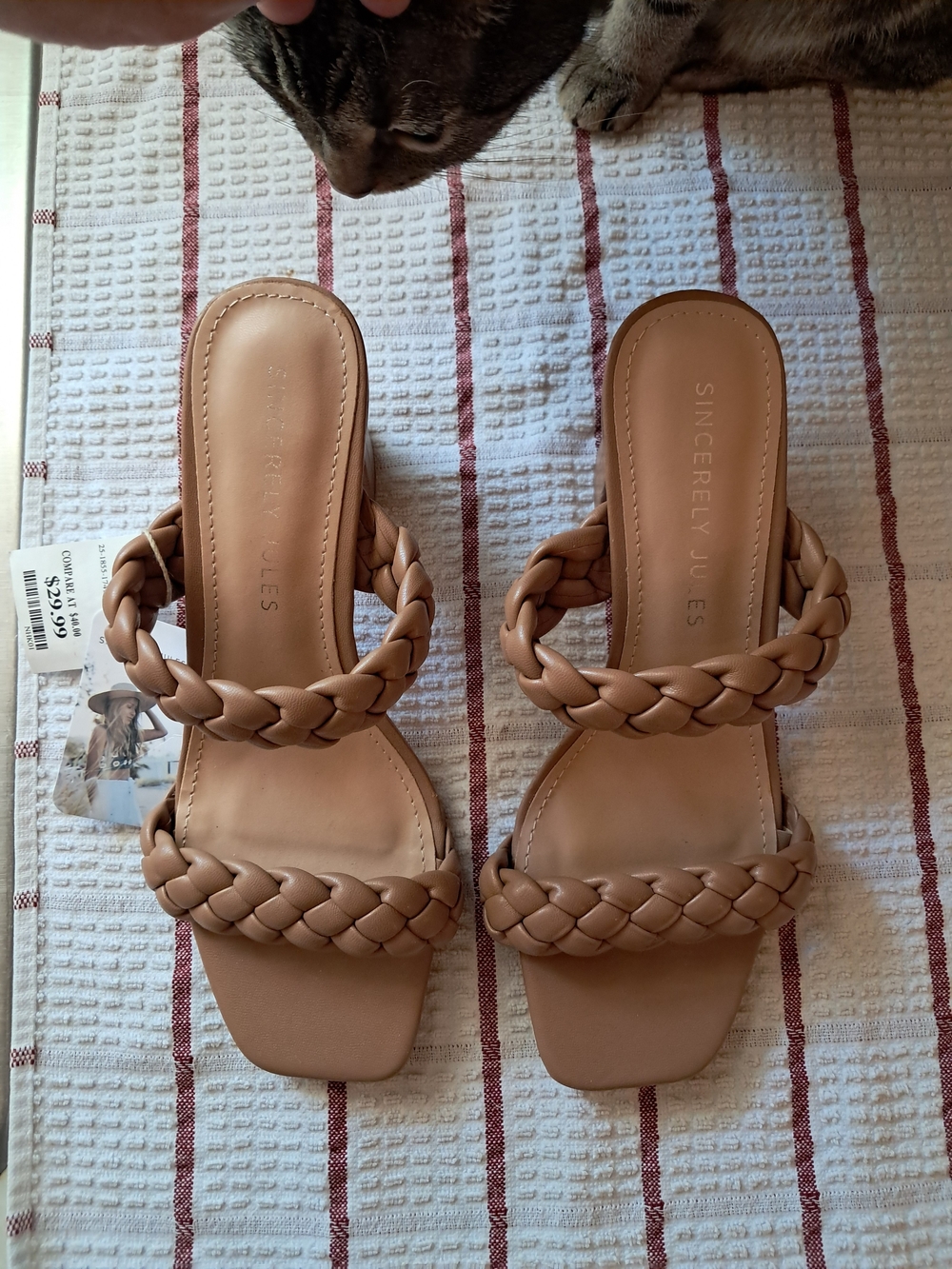 Sincerely Jules Iris Braided Heeled Sandals Tan Square Toe Mules Size 10m NWT